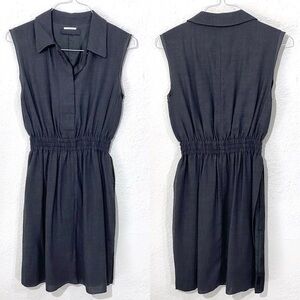 Prada Wool Grey Button Down Sleeveless Shirtdress Layered Overlay Viscose XS